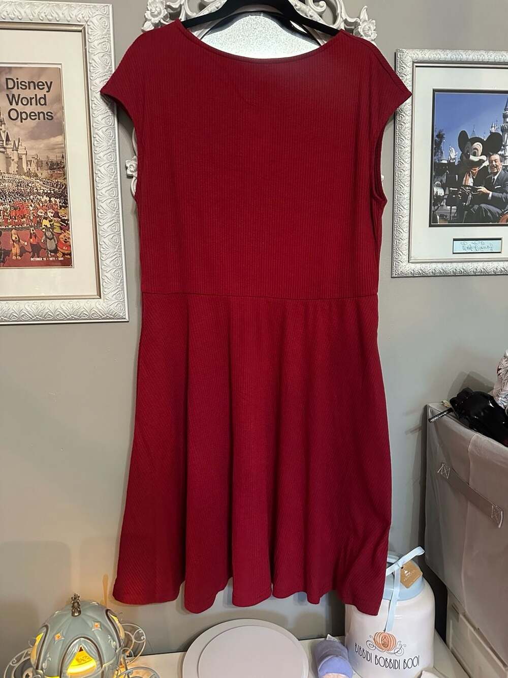 PrettyGarden XXL Women's Red Ribbed Cap Sleeve Fit and Flare Dress with Pockets
